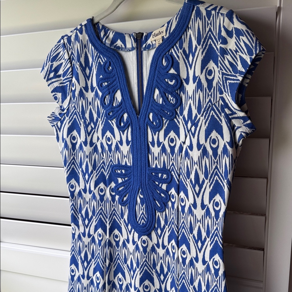 Hatley Blue and White Geometric Midi Dress